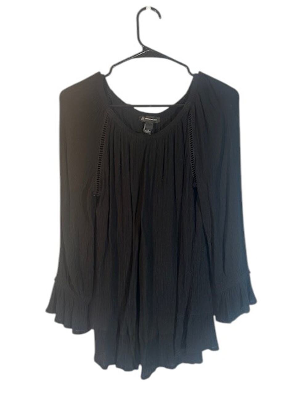 INC International Concepts Women’s Black Long Sleeve Round Neck Blouse Size Med